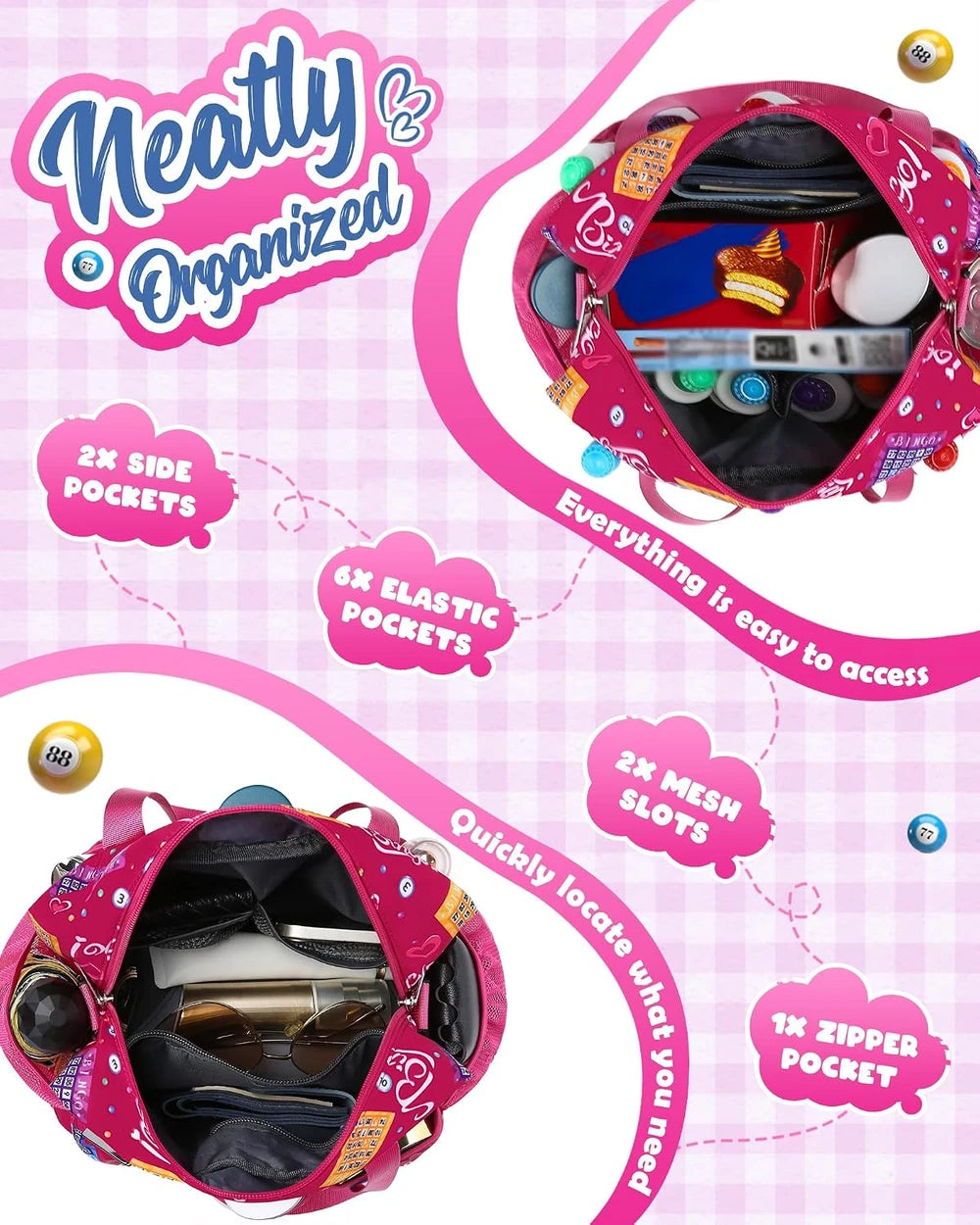 Magenta Bingo Bag with Pockets