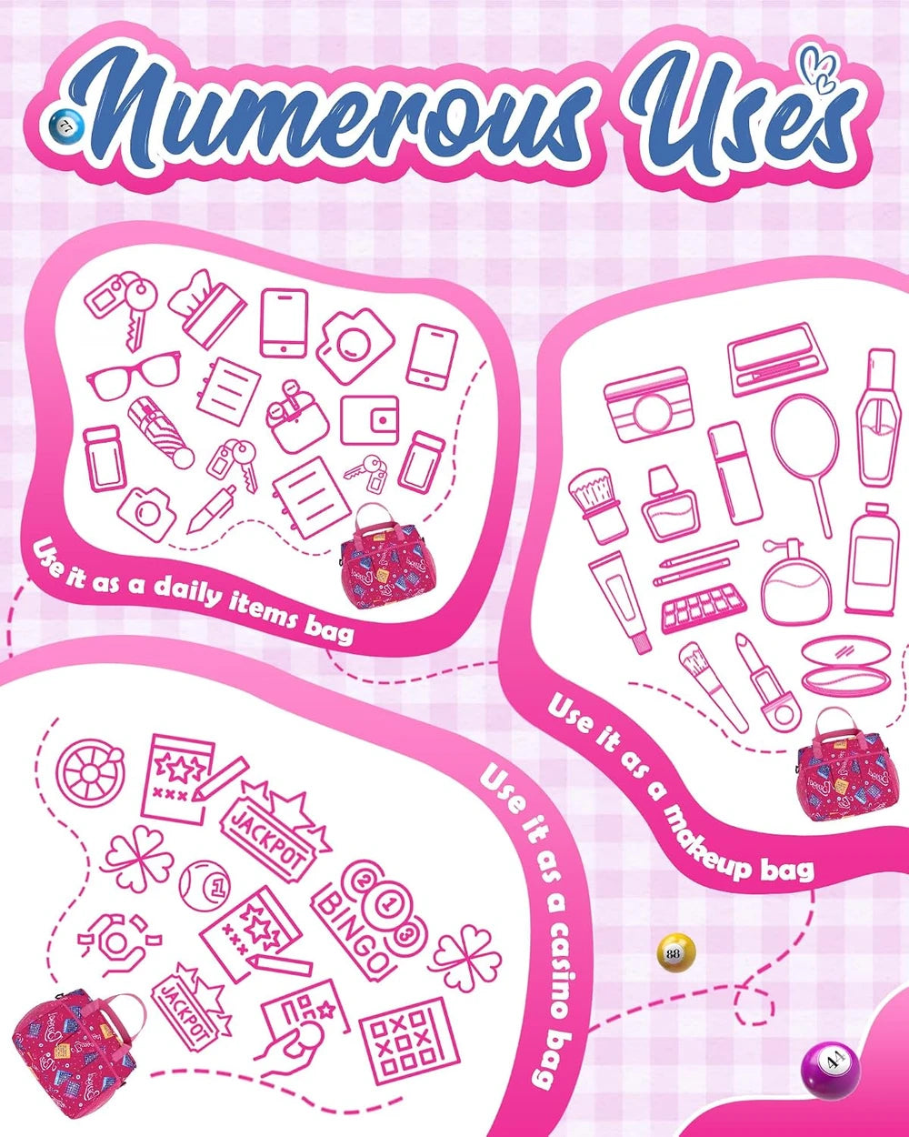 Magenta Bingo Bag with Pockets